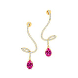 Elegant Spiral Teardrop Pink Sapphire Diamond Drop Earrings