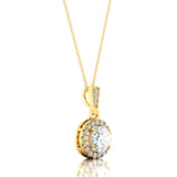 Dainty Round Solitaire Halo Diamond and Lab Diamond Pendant