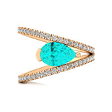 Fashionable V Shaped Diamond Ring with Pear Cut Paraiba Tourmaline