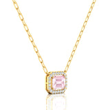 Emerald Cut Morganite Halo Set Diamond Necklace