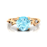 Criss Cross Nature Inspired Diamond Ring  with Round Aquamarine