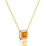 Emerald Cut Citrine Halo Set Diamond Necklace