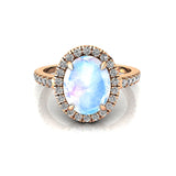 Oval Solitaire Moonstone Halo Diamond Engagement Ring