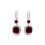 Halo Diamond Cushion Cut Garnet Dangle Earrings