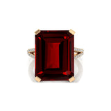 Emerald Cut Garnet Split Shank Engagement Ring with Diamonds