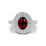 Triple Halo Diamond Oval Cut Garnet Cocktail Ring