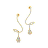 Elegant Spiral Teardrop Opal Diamond Drop Earrings