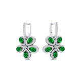 Pear Shaped Emerald Flower Diamond Leverback Earrings