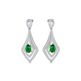 Vintage Inspired Pear Cut Emerald Diamond Drop Earrings