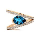 Fashionable V Shaped Diamond Ring with Pear Cut London Blue Topaz