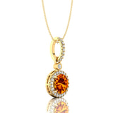 Classic Solitaire Round Citrine Halo Diamond Dangle Pendant