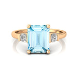 Emerald Cut Aquamarine and Diamond Three Stone Ring