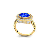 Vintage Style Elongated Oval Tanzanite Halo Diamond Twisted Ring