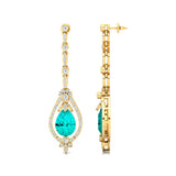 Art Deco Style Pear Shaped Paraiba Tourmaline Diamond Drop Earrings