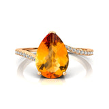 Twisted Up Down Band Pear Shaped Citrine Ring with Accent Diamonds