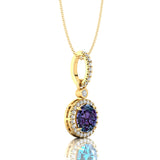 Classic Solitaire Round Alexandrite Halo Diamond Dangle Pendant