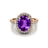 Oval Solitaire Amethyst Halo Diamond Engagement Ring