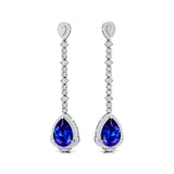 Vintage Style Pear Cut Blue Sapphire Halo Diamond Drop Earrings