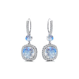 Halo Diamond Cushion Cut Moonstone Dangle Earrings