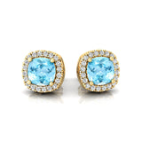 Cushion Cut Aquamarine Halo Diamond Stud Earrings