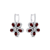 Pear Shaped Garnet Flower Diamond Leverback Earrings