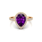 Classic Pear Shaped Amethyst Halo Diamond Engagement Ring