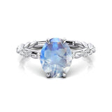 Oval Solitaire Moonstone Ring with Twisted Wire Diamond Band