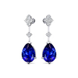 Teardrop Blue Sapphire Drop Earrings with Accent Diamonds