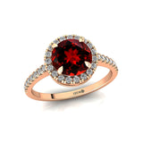 Classic Round Halo Diamonds with Solitaire Garnet Engagement Ring