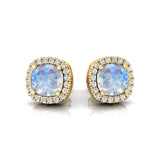 Cushion Cut Moonstone Halo Diamond Stud Earrings