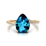 Twisted Up Down Band Pear Shaped London Blue Topaz Ring with Accent Diamonds