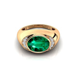 Classic Dome Shaped Diamond Oval Cut Emerald Ring