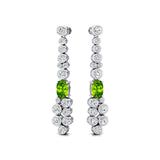 Elongated Cushion Peridot Bezel Set Diamond Drop Earrings