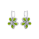 Pear Shaped Peridot Flower Diamond Leverback Earrings