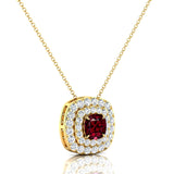 Double Halo Diamond Cushion Cut Garnet Necklace