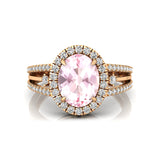 Solitaire Oval Morganite Split Shank Diamond Engagement Ring