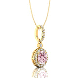 Classic Solitaire Round Morganite Halo Diamond Dangle Pendant