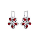 Pear Shaped Ruby Flower Diamond Leverback Earrings