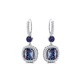 Halo Diamond Cushion Cut Alexandrite Dangle Earrings