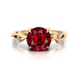 Criss Cross Nature Inspired Diamond Ring  with Round Garnet