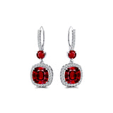 Halo Diamond Cushion Cut Ruby Dangle Earrings