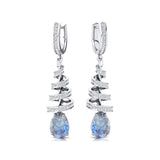 Spiral Diamond Pear Cut Moonstone Dangle Earrings