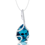 Teardrop Shaped Swiss Blue Topaz Pendant Wrapped with Diamond Loop