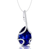 Teardrop Shaped Blue Sapphire Pendant Wrapped with Diamond Loop