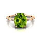 Cushion Cut Peridot Engagement Ring with Distant Diamond Band