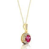 Dainty Round Solitaire Halo Diamond Pink Sapphire Pendant