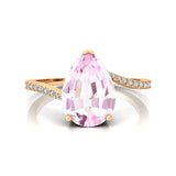 Twisted Up Down Band Pear Shaped Morganite Ring with Accent Diamonds