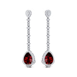 Vintage Style Pear Cut Garnet Halo Diamond Drop Earrings