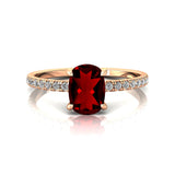 Long Cushion Garnet Thin Diamond Promise Ring