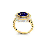 Vintage Style Elongated Oval Blue Sapphire Halo Diamond Twisted Ring